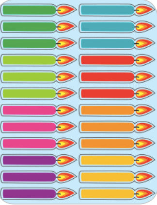 STICKERS: COLORFUL CANDLE 2" x 1/4" - 6 SHEETS