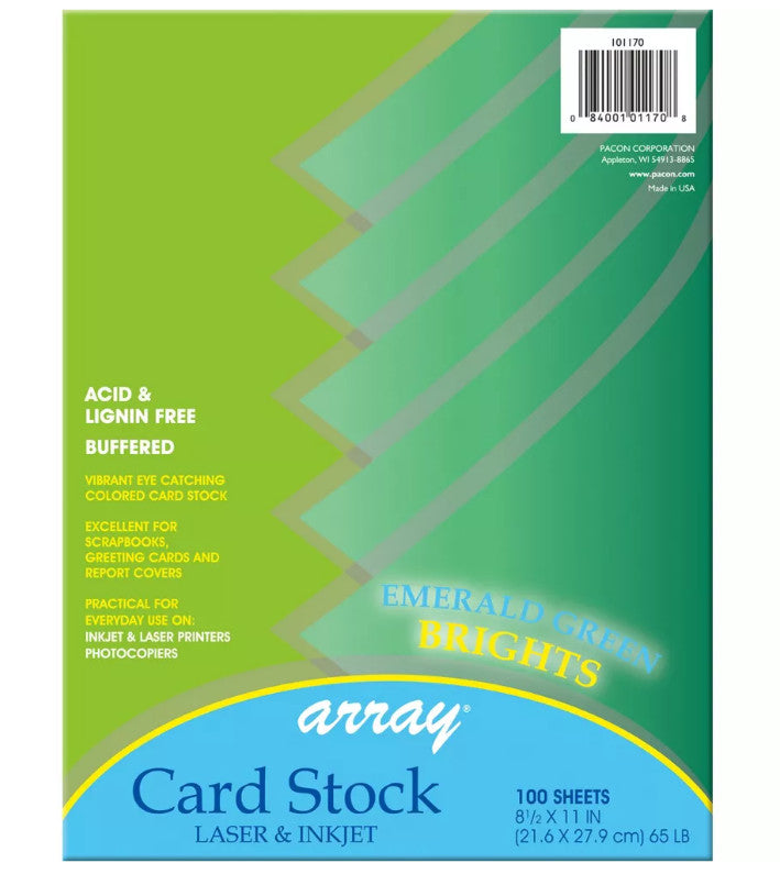 CARDSTOCK 65LB 8.5"X11" EMERALD GREEN   - 100  SHEETS