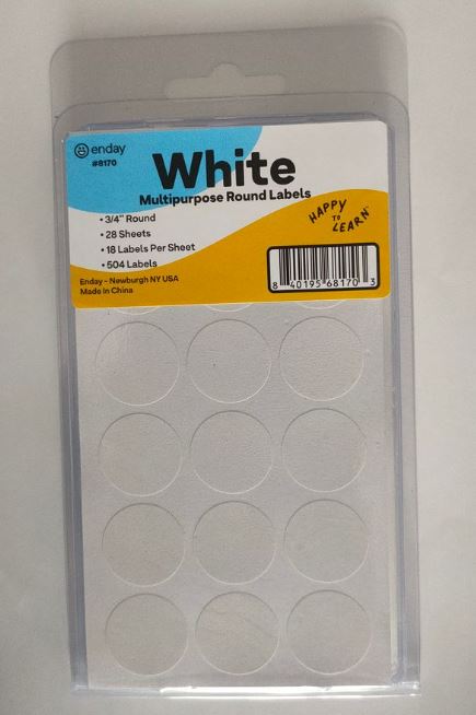 COLOR CODING STICKER:  ¾", ROUND WHITE - 504 PACK