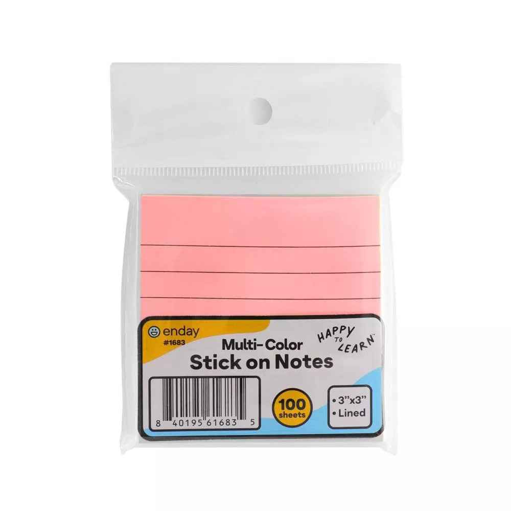 STICK ON NOTES - ASSORTED  COLORS - LINED 100 SHEETS