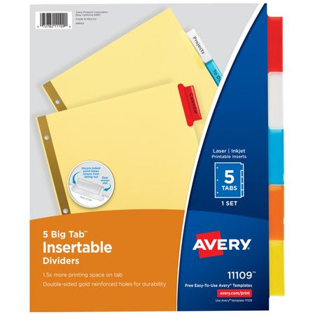 AVERY DIVIDERS - 5 BIG TAB  COLORED