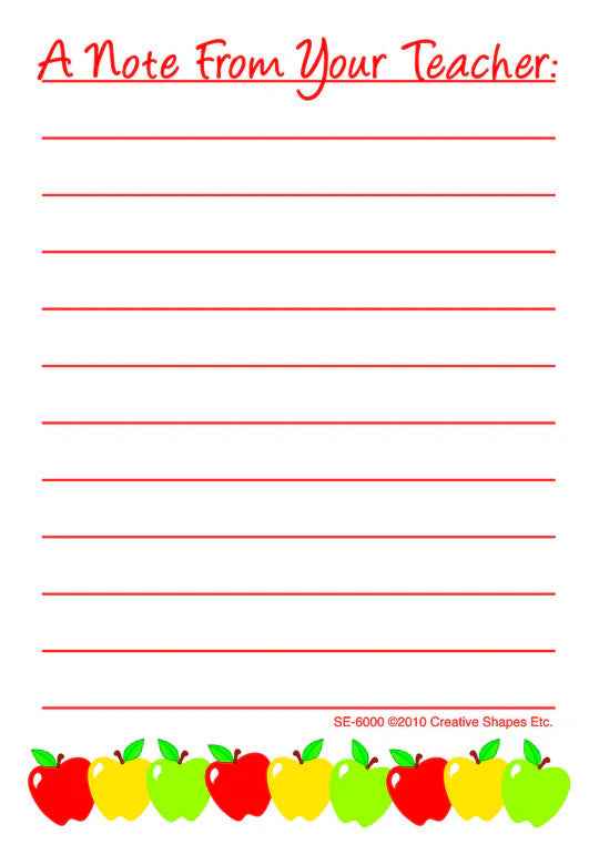 NOTEPAD  3.5 X 5 "A NOTE FROM YOUR TEACHER" 35 SHEETS
