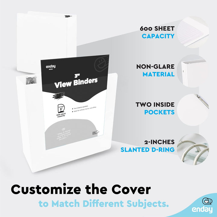 VIEW BINDER: 3" D-RING WITH 2 POCKETS - WHITE