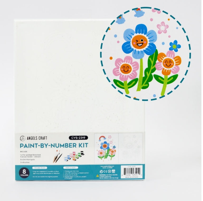 CANVAS PAINTING SET- HAPPY FLOWERS 11.8"X11.8" WITH PAINT AND BRUSH