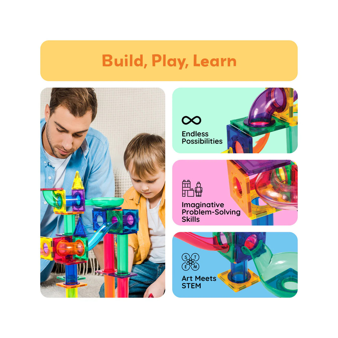 PicassoTiles Magnetic Tile Marble Run Building Set (100 Pieces)