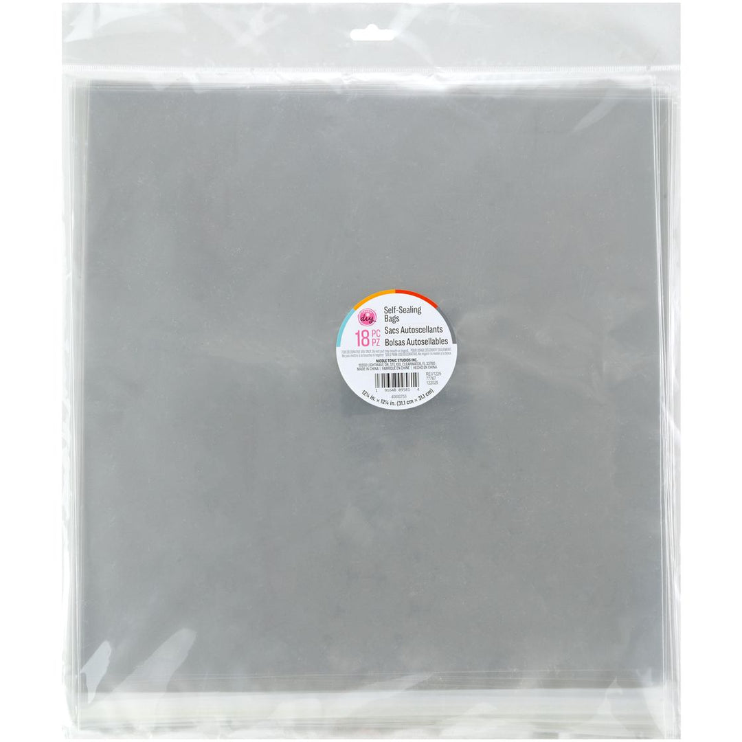 BAGS - CLEAR CELLOPHANE  SELF SEALING   12.25"x12.25"  18 BAGS