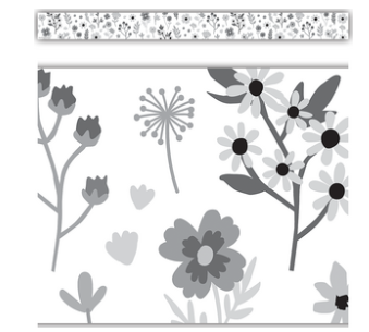 STRAIGHT BORDER BLACK AND WHITE FLORAL - 3"X35&