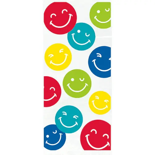 CELLOPHANE PARTY BAGS: SMILE FACE WITH TWIST TIES  11"X5" - 20 PACK