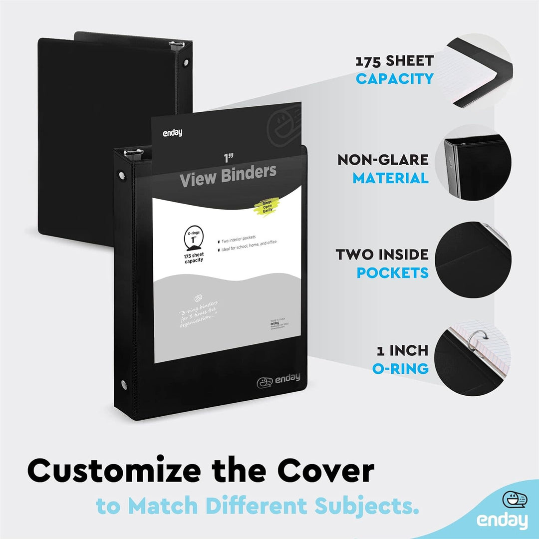 VIEW BINDER: 1" O-RING WITH 2 POCKETS - BLACK