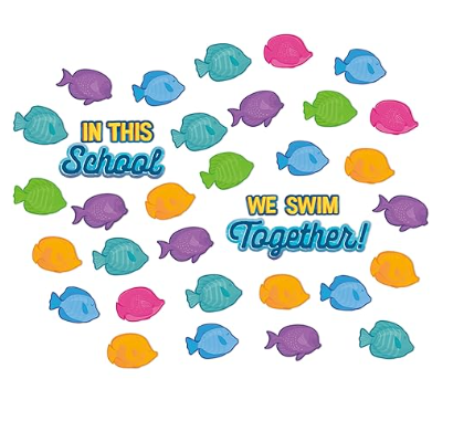 MINI BULLETIN BOARD SET IN THIS SCHOOL WE SWIM TOGETHER