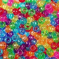 PONY BEADS: TRANSLUCENT GLITTER MULTI COLOR 6mmX9mm 900 PACK