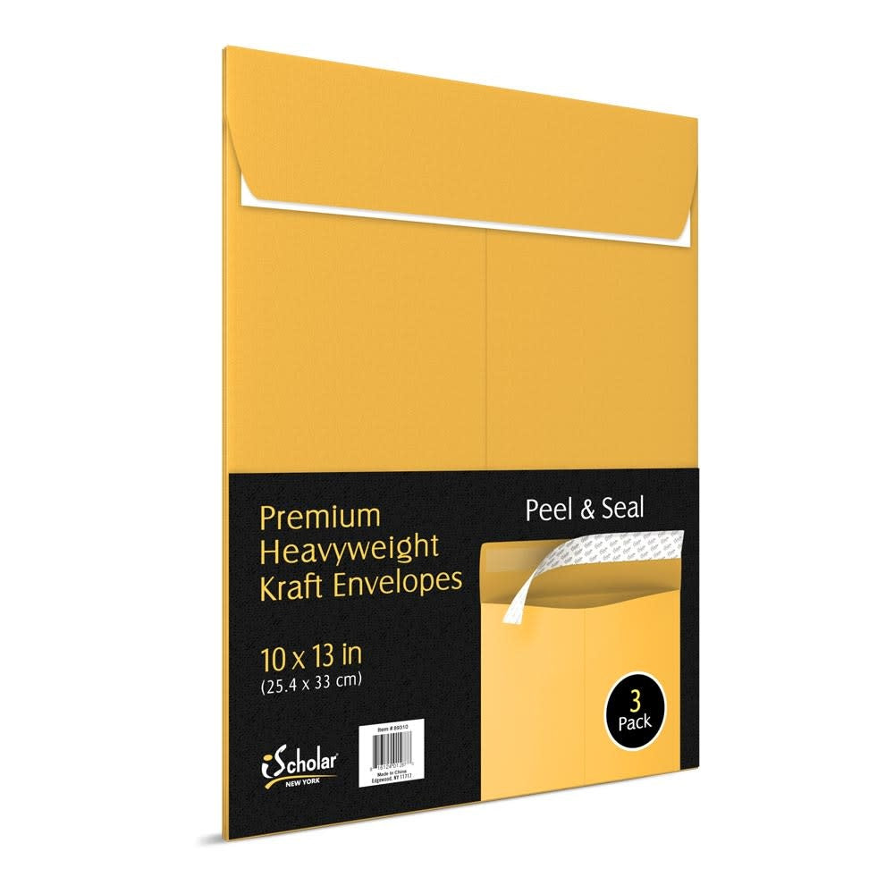 KRAFT ENVELOPES 10"x13" PEEL &amp; STICK -  3 PACK