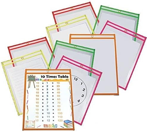 DRY ERASE POCKET FITS 9X12 PAPER - 10 PACK