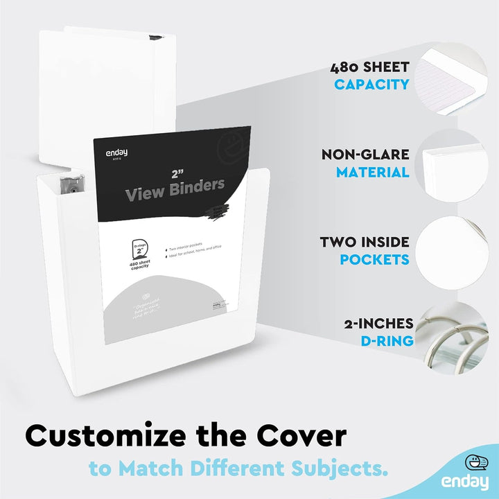VIEW BINDER: 2" D-RING WITH 2 POCKETS - WHITE