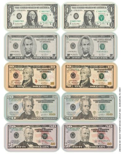 STICKER: MONEY -ASSORTED BILLS - 80 STICKERS - Creative Kids
