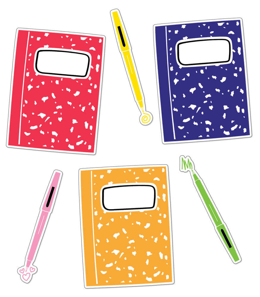 CUT-OUTS: NOTEBOOKS AND PENS ASSORTED SIZES 36 PACK