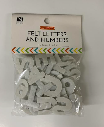 FELT LETTERS &amp; NUMBERS 1" WHITE - ADHESIVE 80pc
