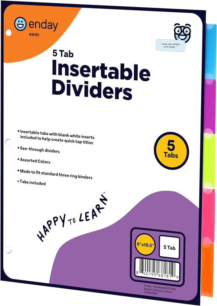 3 RING BINDER DIVIDERS  WITH 5 COLORFUL TABS