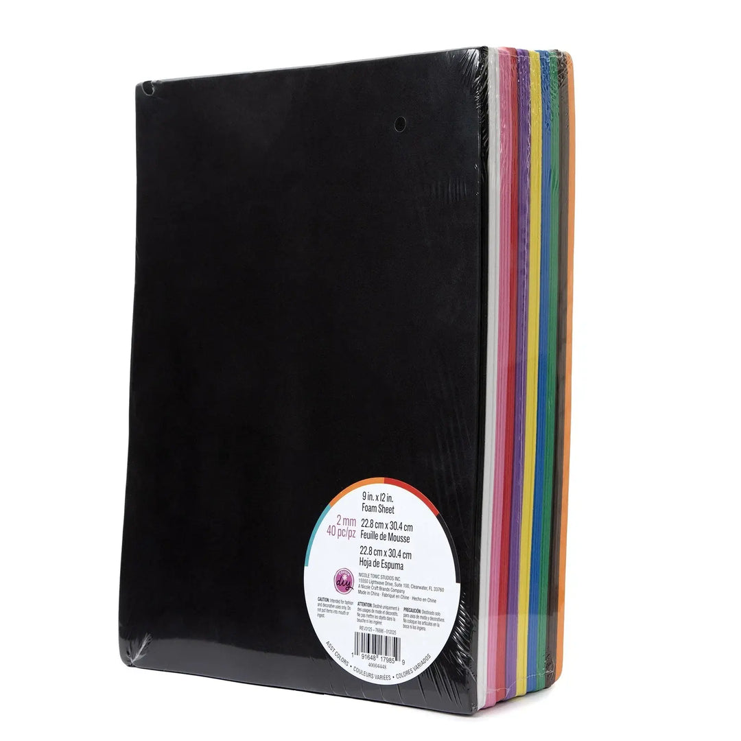 FOAM SHEETS  9"x12" ASSORTED COLORS - 40 PACK