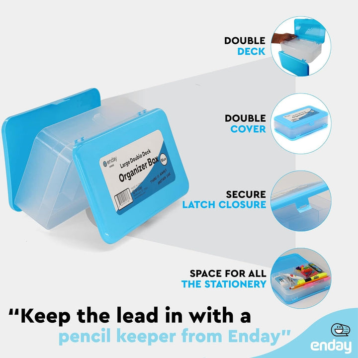 PENCIL CASE: 8.5"X5.75"X2.5" DOUBLE DECK - BLUE