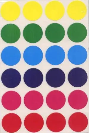 COLOR CODING STICKER: ASSORTED COLORS BY ROW 1" CIRCLE 25 SHEETS - Creative Kids
