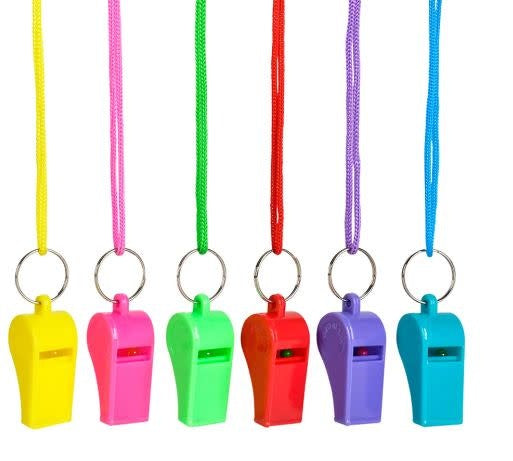 NEON WHISTLES WITH NECKLACE -  12 PACK