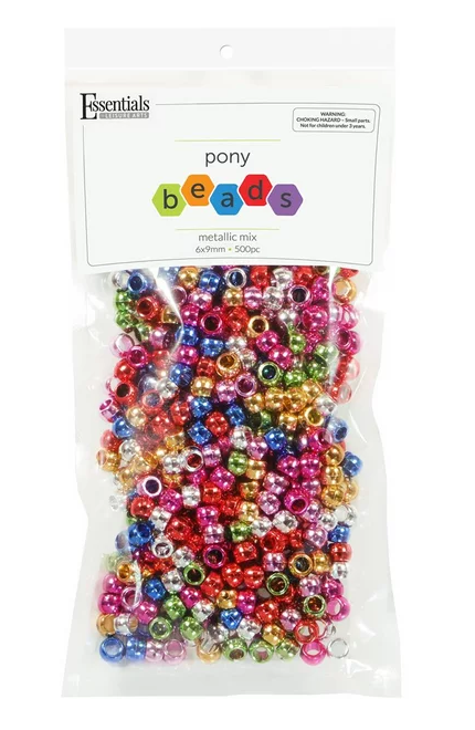 PONY BEADS: METALLIC  MULTI COLOR 6mmX9mm 500 PACK
