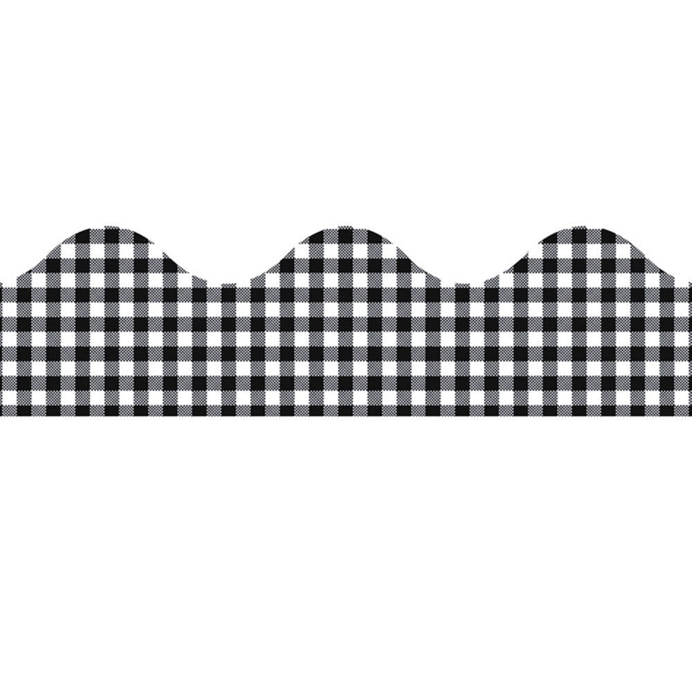 EXTRA WIDE SCALLOPED BORDER:  BLACK AND WHITE GINGHAM - 3 1/4"x37&