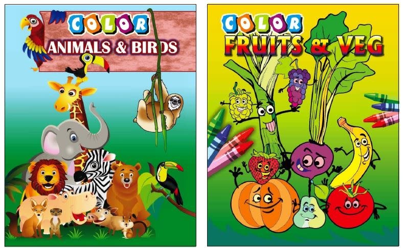 COLORING BOOK ANIMALS AND FRUIT &amp; VEGTABLES ASSORTMENT