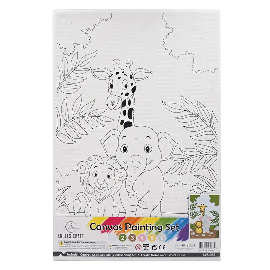 CANVAS PAINTING SET- SAFARI ANIMALS 7.5"X11.4" WITH PAINT AND BRUSH