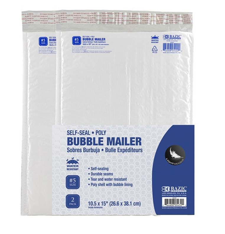 SELF-SEAL POLY -  BUBBLE MAILER  10.5x15"  2/PACK
