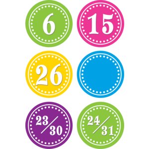 BRIGHT CIRCLES CALENDAR DAYS 2.5" - 36 PACK