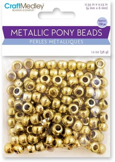 PONY BEADS: METALLIC GOLD 6mmX9mm APPROX. 150 PACK