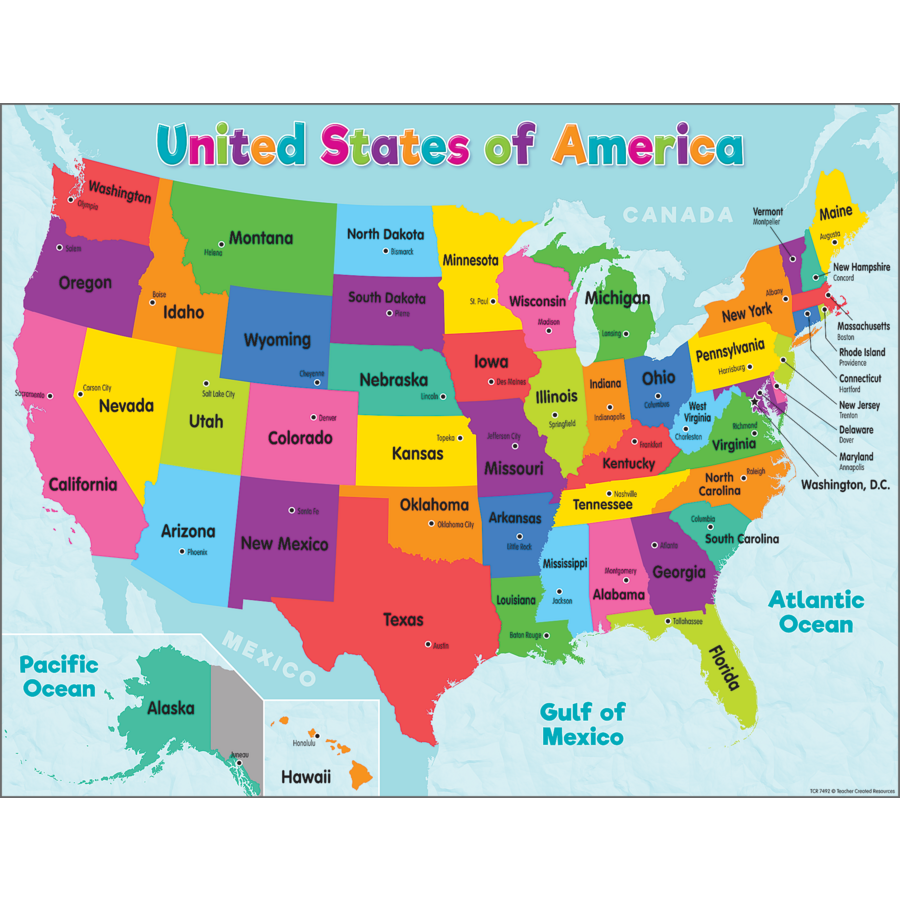 CHARTLET: UNITED STATES MAP-STATES AND CAPITALS 17"X22"
