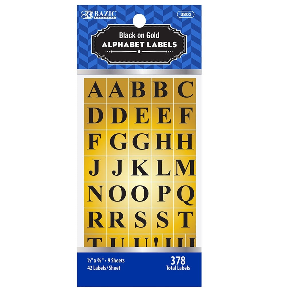 ALPHABET FOIL STICKERS - BLACK on GOLD