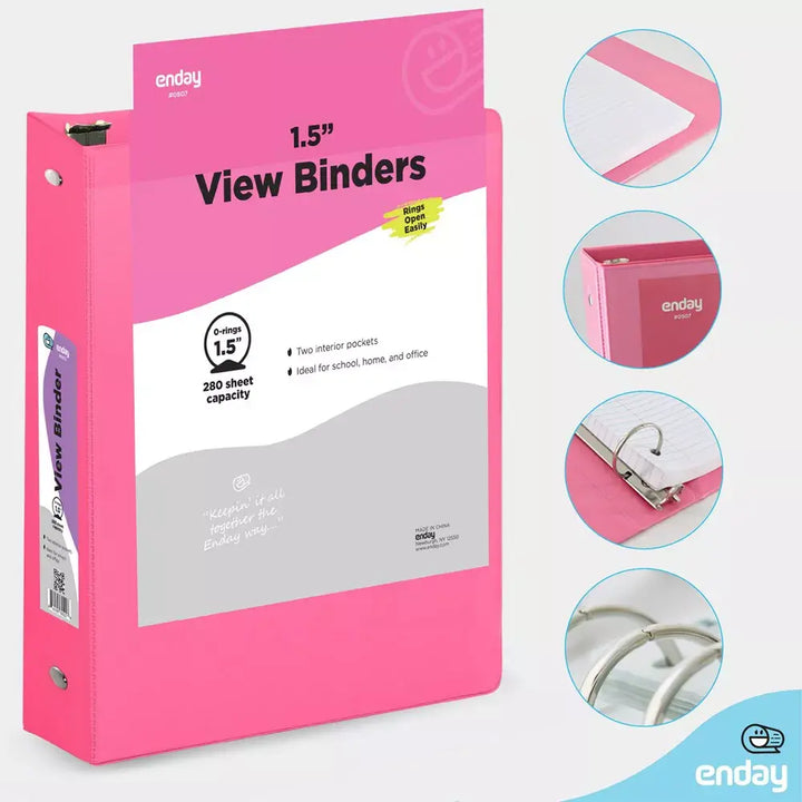 VIEW BINDER: 1.5" O-RING WITH 2 POCKETS - PINK