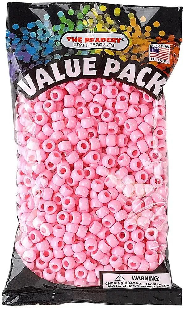 PONY BEADS: OPAQUE PASTEL  PINK 6mmX9mm 900 PACK