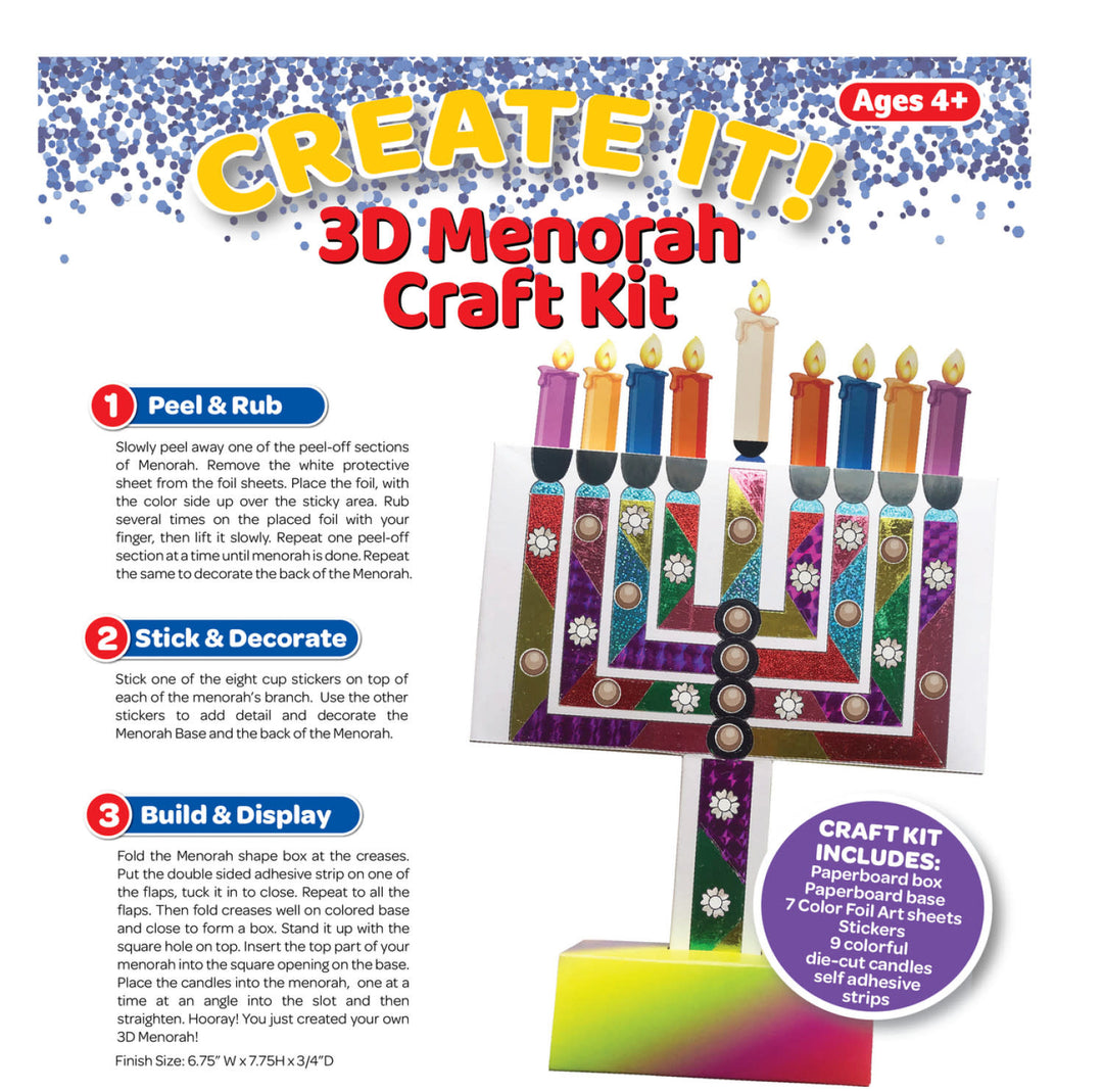 3D FOIL ART MENORAH CRAFT KIT 6.75"X7.75"