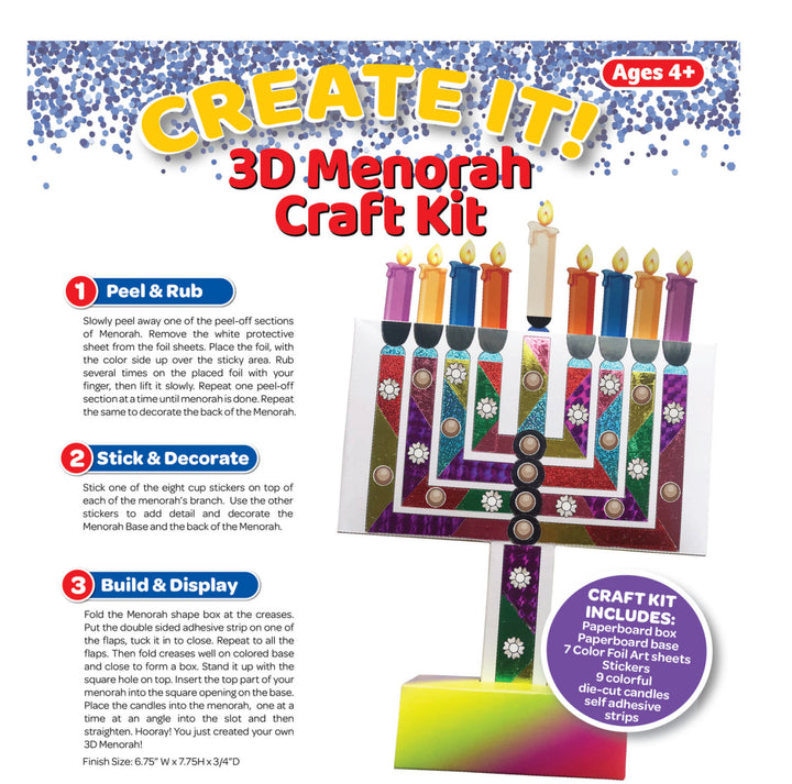 3D FOIL ART MENORAH CRAFT KIT 6.75"X7.75"