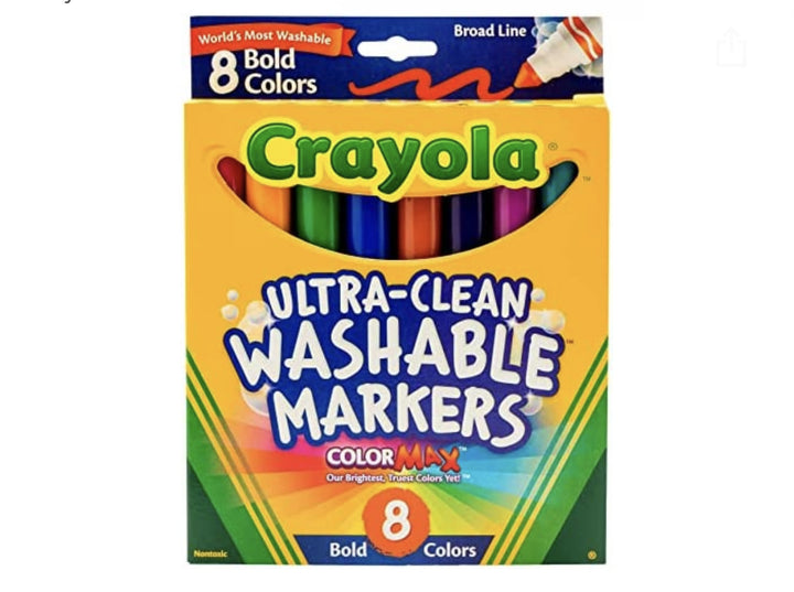 CRAYOLA MARKERS WASHABLE  BOLD COLORS  BROAD LINE  8 PACK