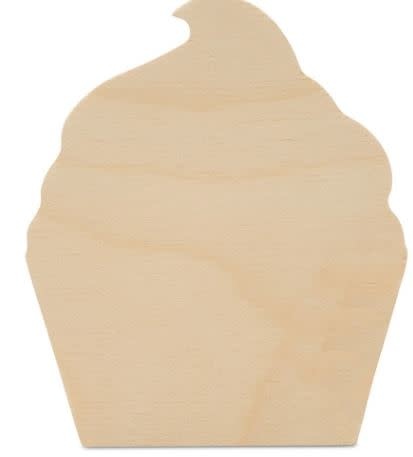 WOOD SHAPE: CHUNKY CUT OUT-CUPCAKE 4"X3.25"X0.5"