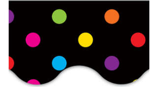 SCALLOPED BORDERS: COLORFUL DOTS ON BLACK 2 3/16"X35&
