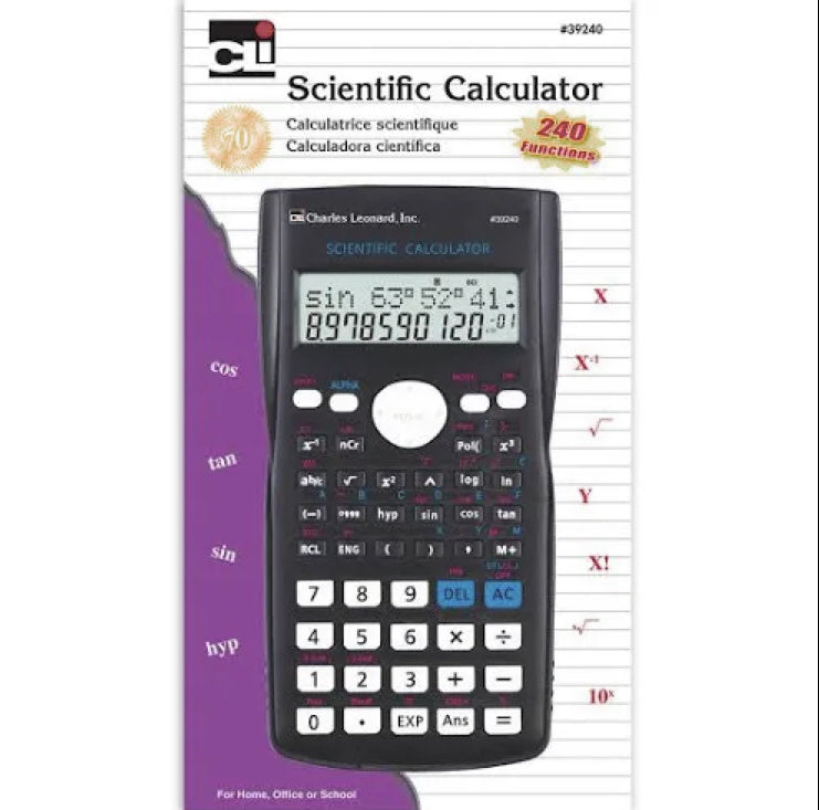 SCIENTIFIC CALCULATOR SOLAR/BATTERY POWERED - 240 FUNCTIONS