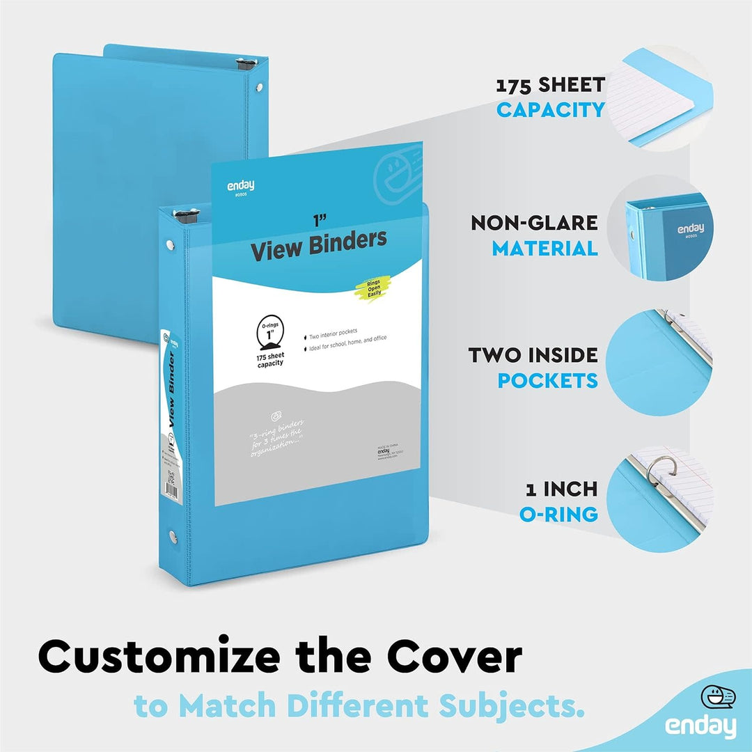 VIEW BINDER: 1" O-RING WITH 2 POCKETS - BLUE