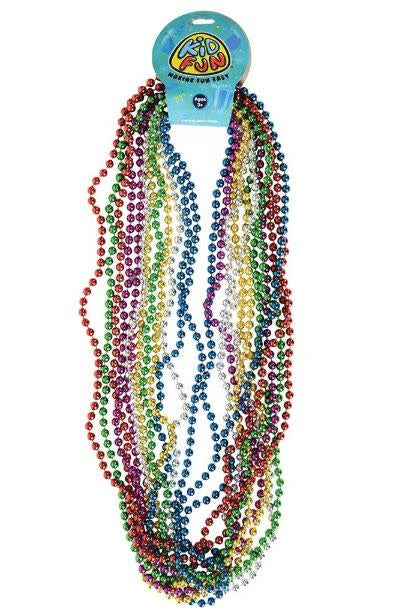 NECKLACE METALLIC BEAD ASSORTED COLORS  6MM 12 PACK