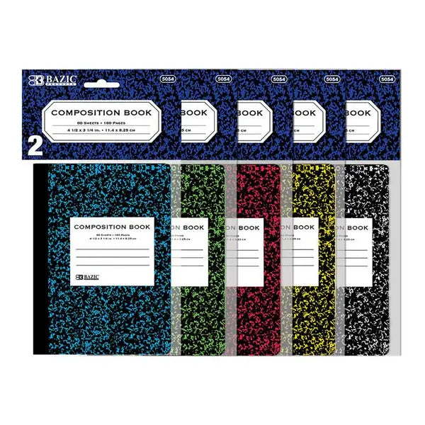 MINI COMPOSITION NOTEBOOK 4.5"X3.25" 80 SHEETS -2 PACK