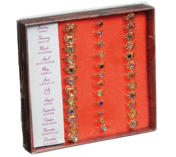 RING: HEART AND FLOWER BIRTHSTONE - 36 PACK