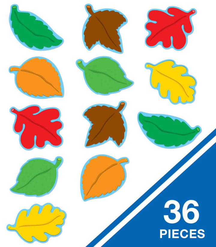 CUT OUTS: ASSORTED COLOR LEAVES 6"X5.7" - 36 PACK