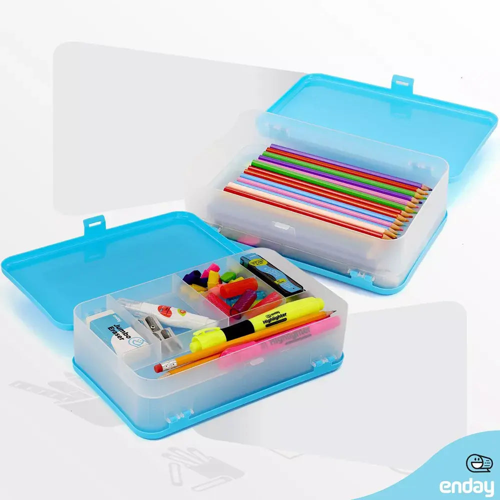 PENCIL CASE: 8.5"X5.75"X2.5" DOUBLE DECK - BLUE