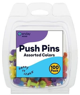 PUSH PINS -  ASSORTED COLORS - 100 PACK